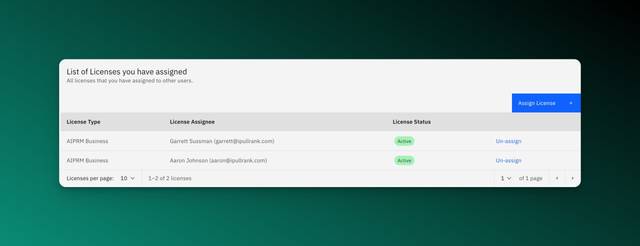 Screenshot of assigned licenses in AIPRM.
