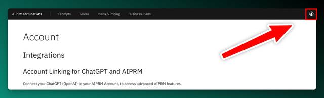 Screenshot of AIPRM with the profile icon highlighted