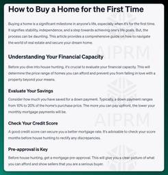 How to Buy a Home for the First Time
Buying a home is a significant milestone in anyone's life, especially when it's for the first time. It signifies stability, independence, and a step towards achieving one's life goals. But, the process can be daunting. This article provides a comprehensive guide on how to navigate the world of real estate and secure your dream home.

Understanding Your Financial Capacity
Before you dive into house hunting, it's crucial to evaluate your financial capacity. This will determine the price range of homes you can afford and prevent you from falling in love with a property beyond your means.

Evaluate Your Savings
Consider how much you have saved for a down payment. Typically, a down payment ranges from 10% to 20% of the home's purchase price. The more you can pay upfront, the lower your monthly mortgage payments will be.

Check Your Credit Score
A good credit score can secure you a better mortgage rate. It's advisable to check your score months before house hunting to rectify any discrepancies.

Pre-approval is Key
Before house hunting, get a mortgage pre-approval. This will give you a clear picture of what you can afford and show sellers that you are a serious buyer.

Finding the Right Property
With a clear understanding of your budget, you can now start the search for your dream home.