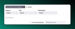 View of the prompt input where you would add the keyword real estate services to quickly generate a targeted cold email message