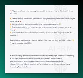 AIPRM - LinkedIn Post Ouput Screenshot for a Home Services Pro