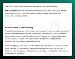 Title: Everything You Need to Know About Skateboards: A Comprehensive Guide

Meta Description: Uncover the essentials of skateboarding with our exhaustive guide. Whether you're just starting out or looking to enhance your skills, find all you need to know about skateboards and skate culture here.

H1: Introduction to Skateboarding
The world of skateboarding is as rich in history as it is in culture. From the sun-soaked sidewalks of California where it first gained popularity, skateboarding has evolved into a global phenomenon that symbolizes freedom, creativity, and community. In this guide, we'll embark on a journey to explore everything you need to know about skateboards, from their varied styles to the techniques that can turn beginners into adept skaters.

Skateboarding began in the 1950s as an offshoot for surfers when the waves were too mild to ride. It didn't take long for skateboarding to carve its own identity, becoming not just a sport but a lifestyle for many. Today, skateboarding is not just a pastime but a professional sport that has even made its way into the Olympics.
