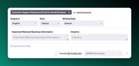 Screenshot of the AIPRM Prompt for Customer Support Response Emails Input