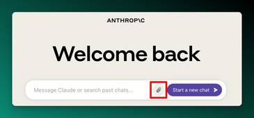 Screenshot of Anthropic's Claude and the ability to upload a file.