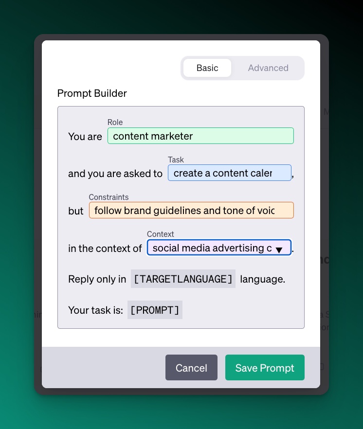 Screenshot of AIPRM's Prompt Wizard - Completed