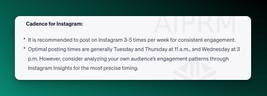 AIPRM screenshot of Social Selling Prompt Output of social post cadence for a pet grooming service