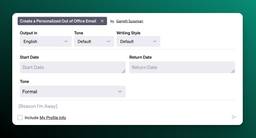Screenshot of an AIPRM prompt for an out of office email