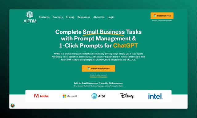 Screenshot of the AIPRM homepage