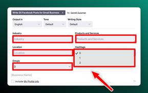 Screenshot of an AIPRM prompt with multiple variables and drop downs.