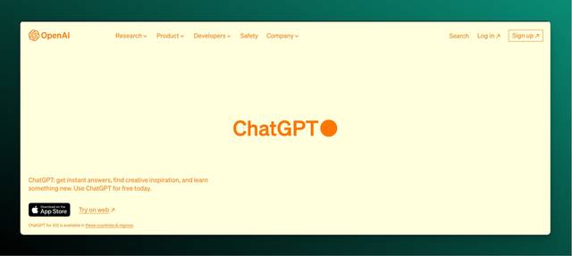 Screenshot of the OpenAI ChatGPT homescreen website.