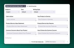 AIPRM Screenshot of a pre0built prompt for a Sales Call Script for Sales Teams
