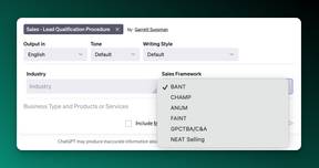 AIPRM Prompt input screenshot for an SOP for sales lead qualification