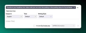 Screenshot of AIPRM Prompt - Transform your headlines into videos with just one click- Storytelling vs Storyselling ideas for Social Media