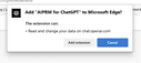 Notification window requesting permission to add the AIPRM for ChatGPT extension to Microsoft Edge.