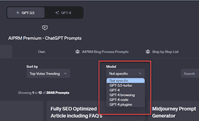 Screenshot of AIPRM with the selection for prompt by ChatGPT model.