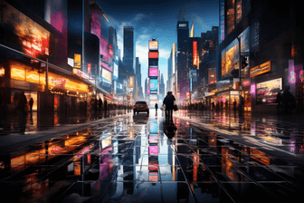 blurry advertisements at night - midjourney creation