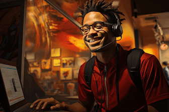 Customer service representative on a headset.