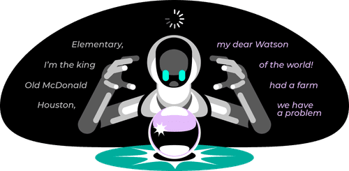 An illustration of a robot fortune teller hovering over a crystal ball.