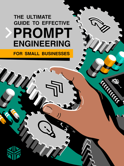 Prompt Engineering Guide Cover - Digital Illustration of someone turning a dial on a prompt engineering machine with lots of gears and buttons.